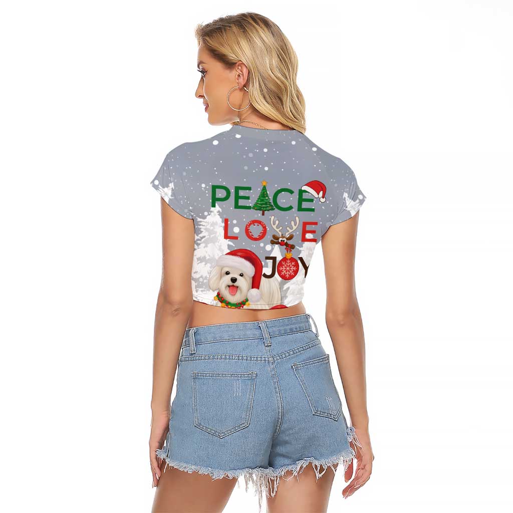Maltese Peace Love Joy Christmas Raglan Cropped T Shirt Xmas Holiday Patterns - Wonder Print Shop