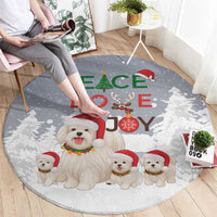 Maltese Peace Love Joy Christmas Round Carpet Xmas Holiday Patterns - Wonder Print Shop