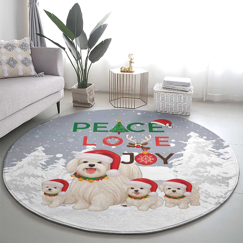 Maltese Peace Love Joy Christmas Round Carpet Xmas Holiday Patterns - Wonder Print Shop