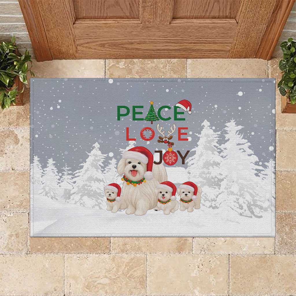 Maltese Peace Love Joy Christmas Rubber Doormat Xmas Holiday Patterns - Wonder Print Shop