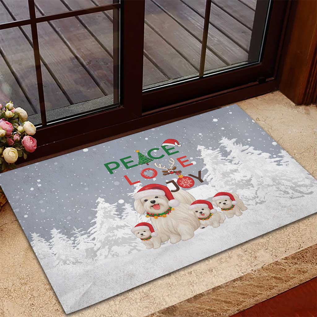 Maltese Peace Love Joy Christmas Rubber Doormat Xmas Holiday Patterns - Wonder Print Shop