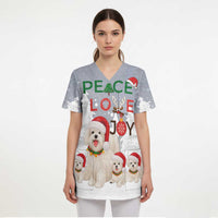 Maltese Peace Love Joy Christmas Scrub Top Xmas Holiday Patterns - Wonder Print Shop
