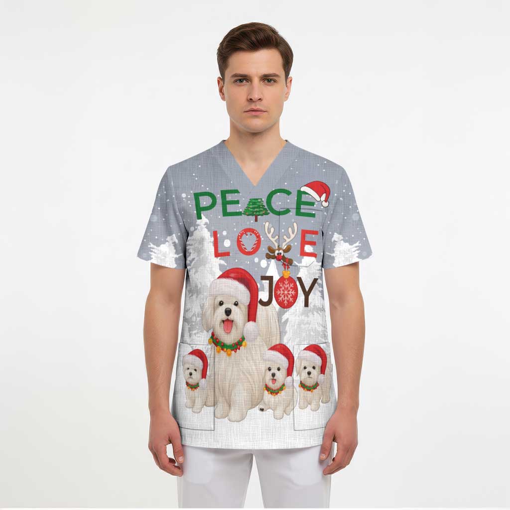Maltese Peace Love Joy Christmas Scrub Top Xmas Holiday Patterns - Wonder Print Shop