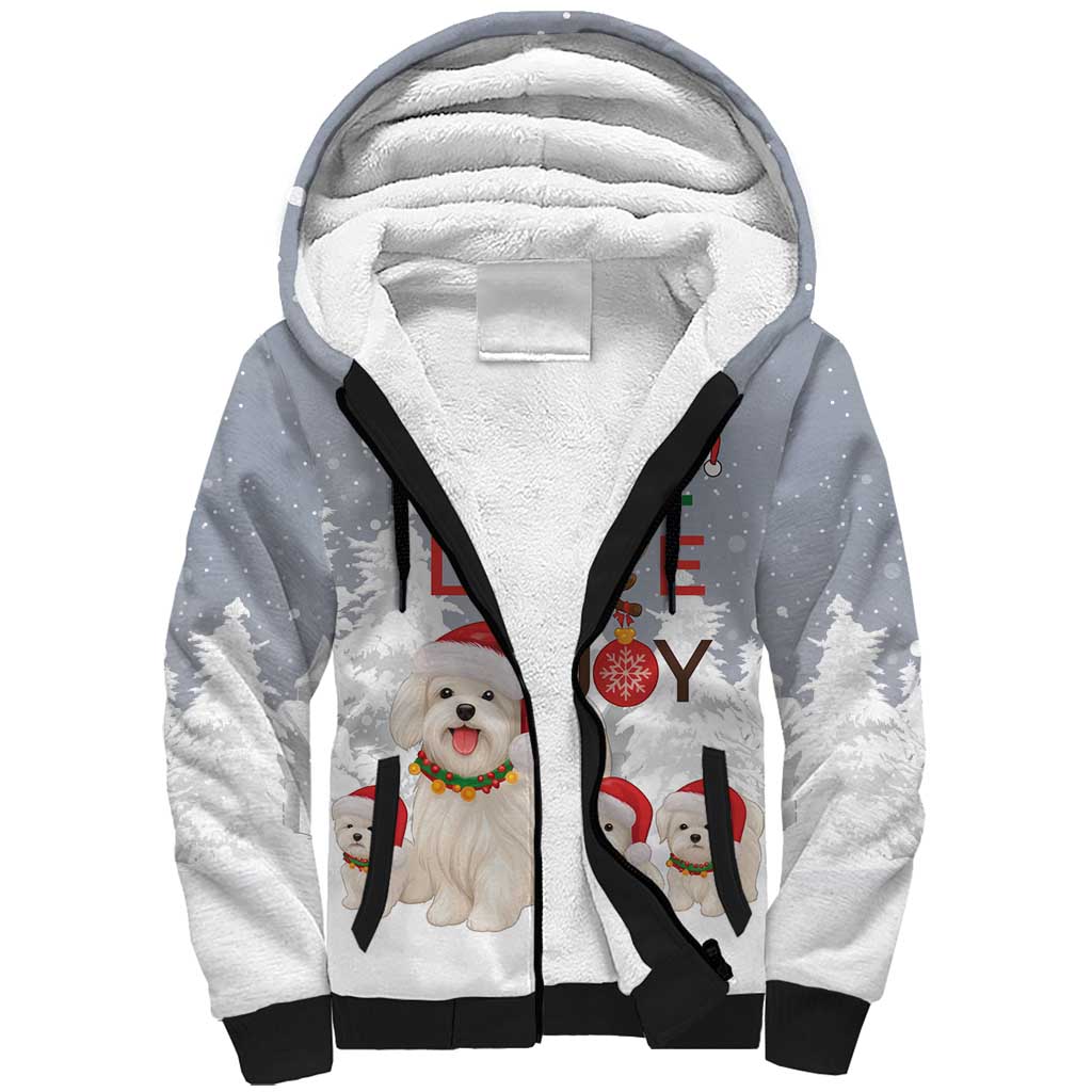 Maltese Peace Love Joy Christmas Sherpa Hoodie Xmas Holiday Patterns - Wonder Print Shop