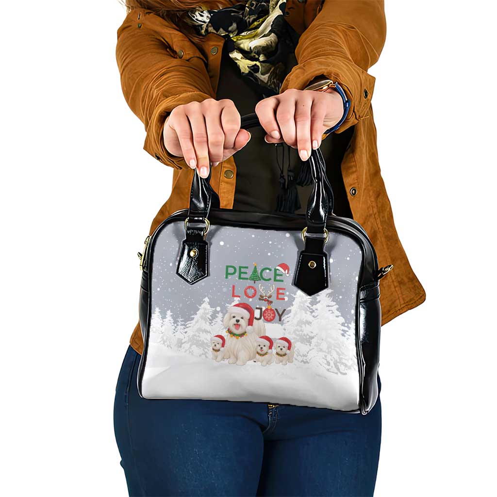 Maltese Peace Love Joy Christmas Shoulder Handbag Xmas Holiday Patterns - Wonder Print Shop