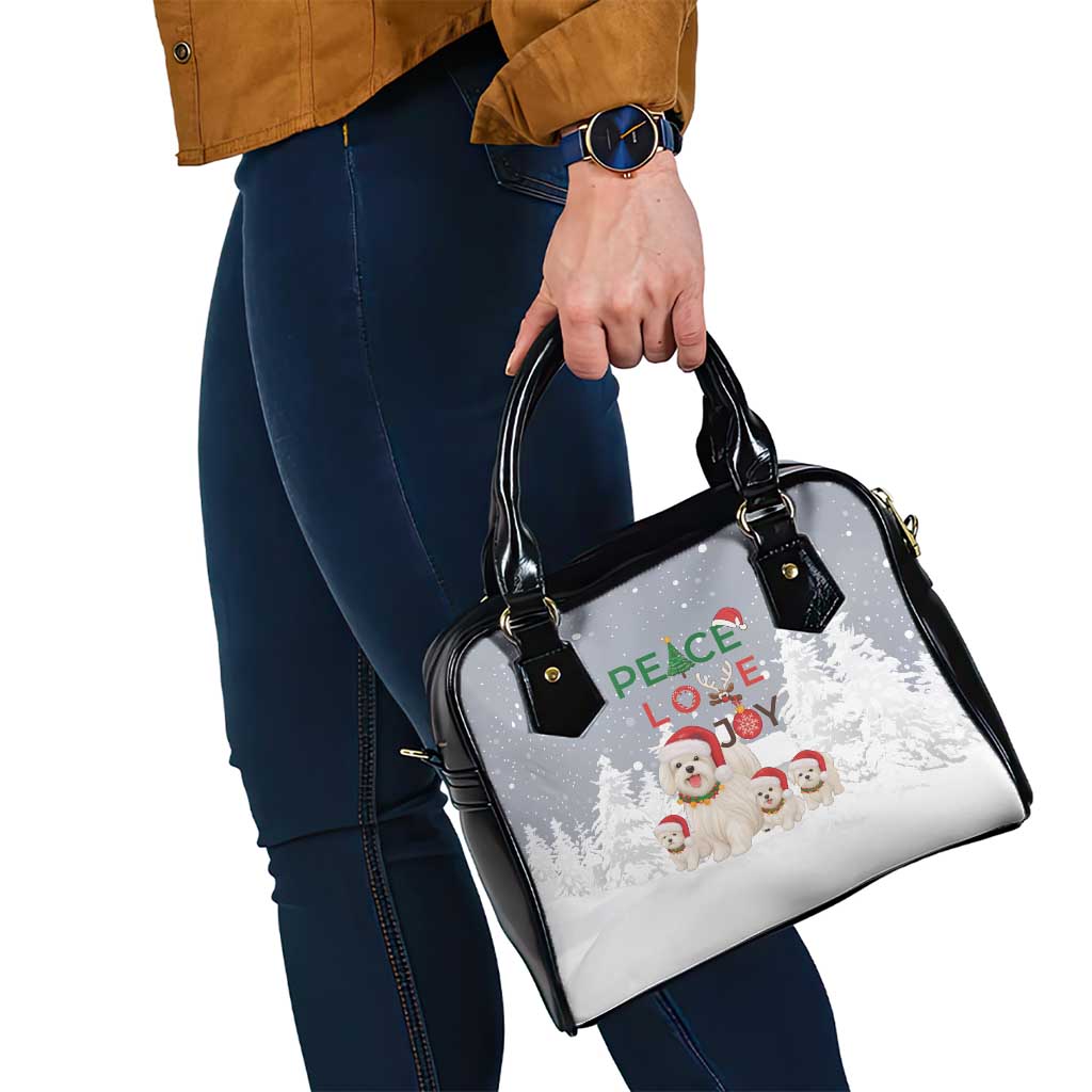 Maltese Peace Love Joy Christmas Shoulder Handbag Xmas Holiday Patterns - Wonder Print Shop
