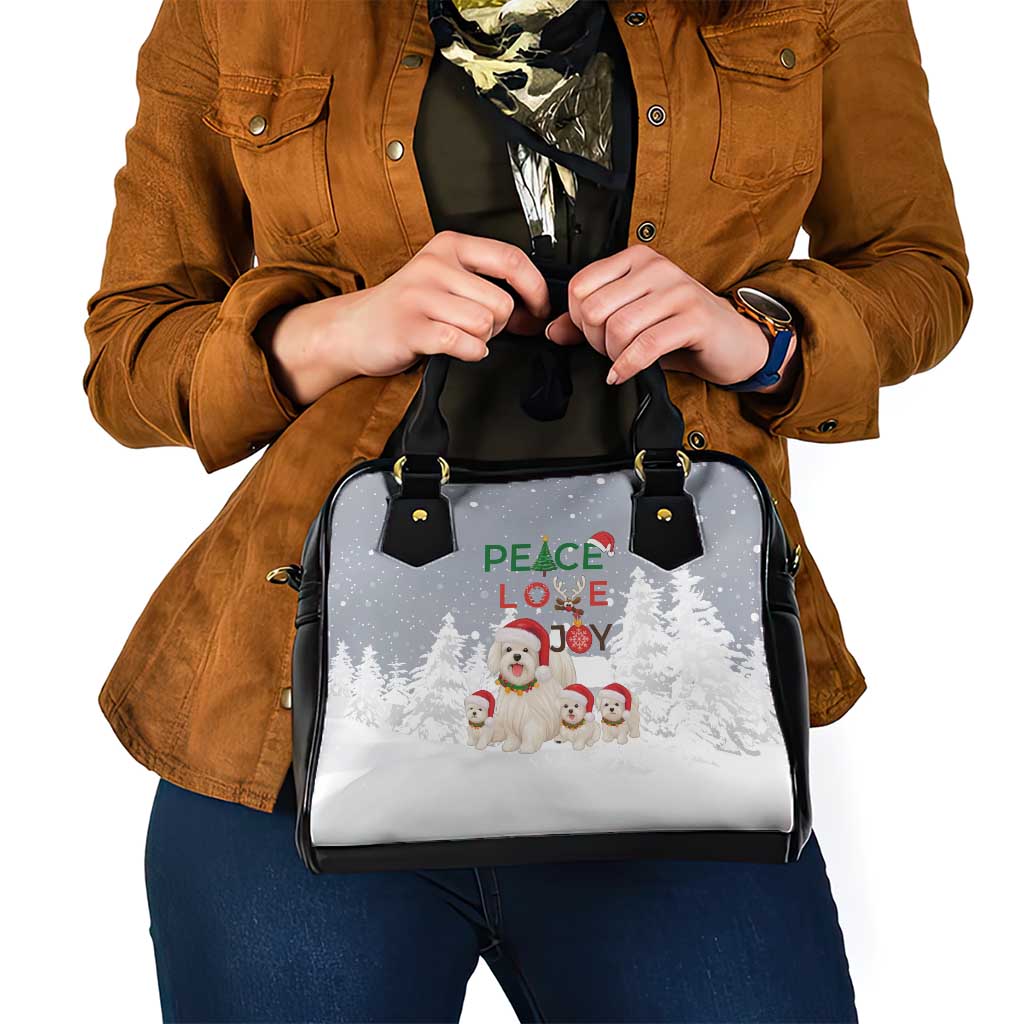 Maltese Peace Love Joy Christmas Shoulder Handbag Xmas Holiday Patterns - Wonder Print Shop