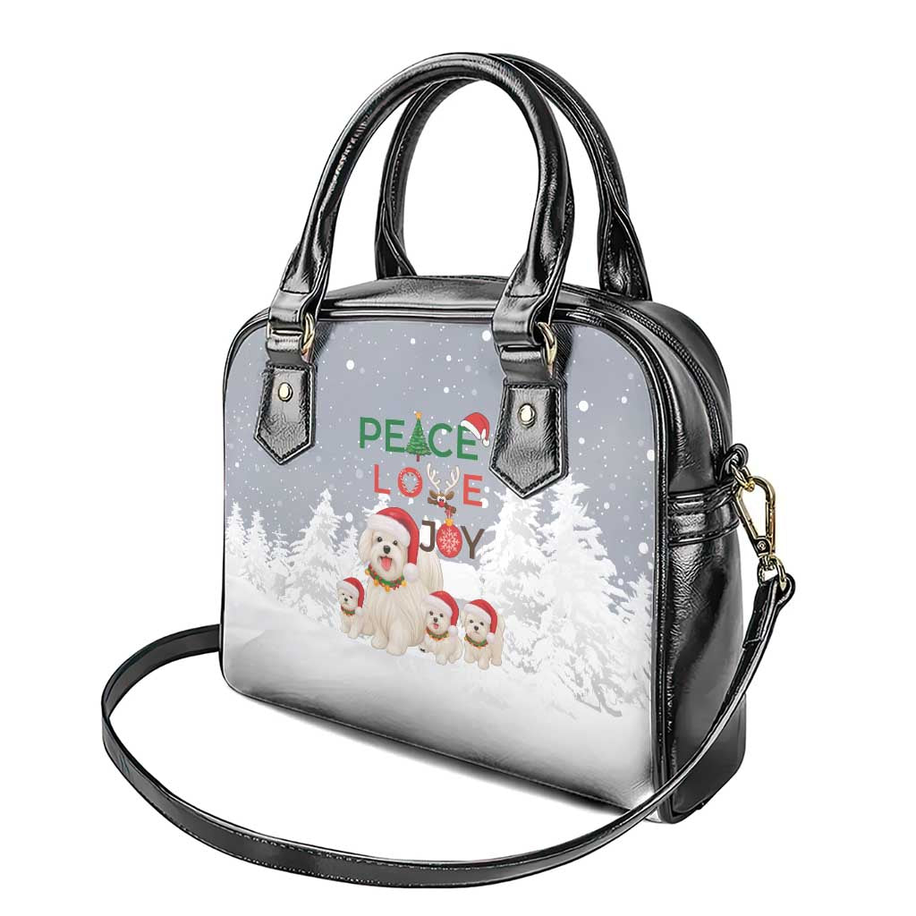 Maltese Peace Love Joy Christmas Shoulder Handbag Xmas Holiday Patterns - Wonder Print Shop
