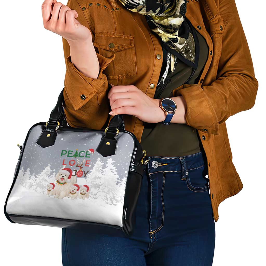 Maltese Peace Love Joy Christmas Shoulder Handbag Xmas Holiday Patterns - Wonder Print Shop