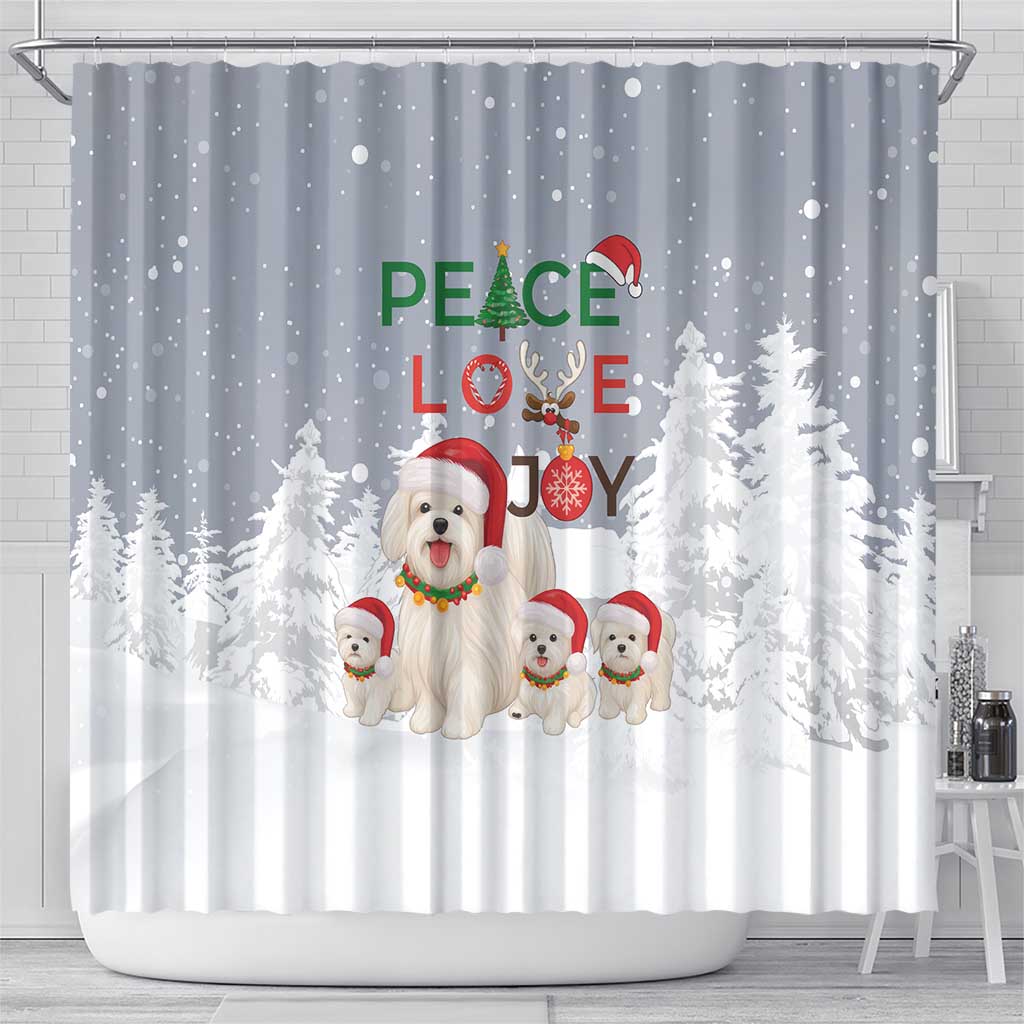 Maltese Peace Love Joy Christmas Shower Curtain Xmas Holiday Patterns - Wonder Print Shop