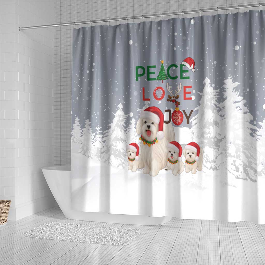 Maltese Peace Love Joy Christmas Shower Curtain Xmas Holiday Patterns - Wonder Print Shop