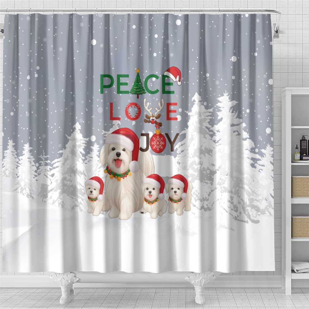 Maltese Peace Love Joy Christmas Shower Curtain Xmas Holiday Patterns - Wonder Print Shop