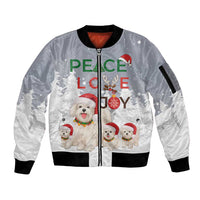 Maltese Peace Love Joy Christmas Sleeve Zip Bomber Jacket Xmas Holiday Patterns - Wonder Print Shop