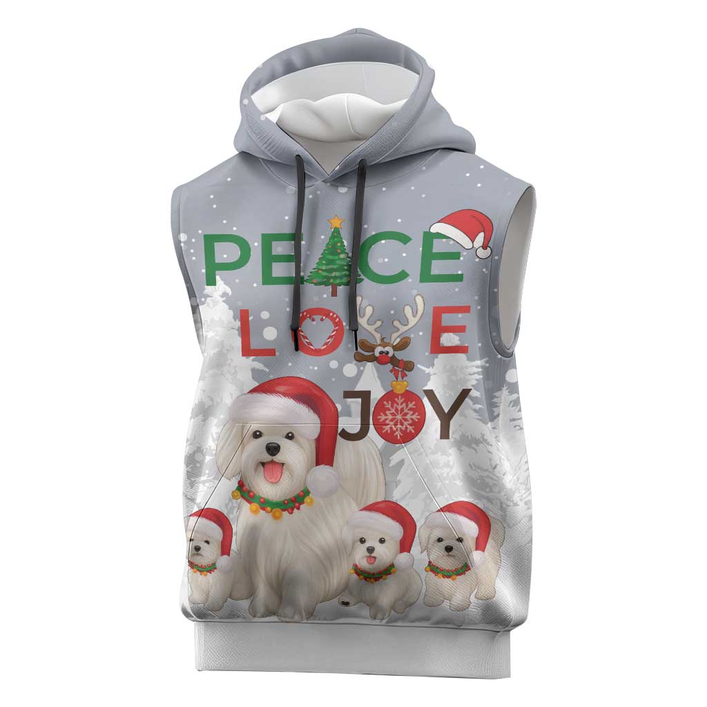 Maltese Peace Love Joy Christmas Sleeveless Hoodie Xmas Holiday Patterns - Wonder Print Shop