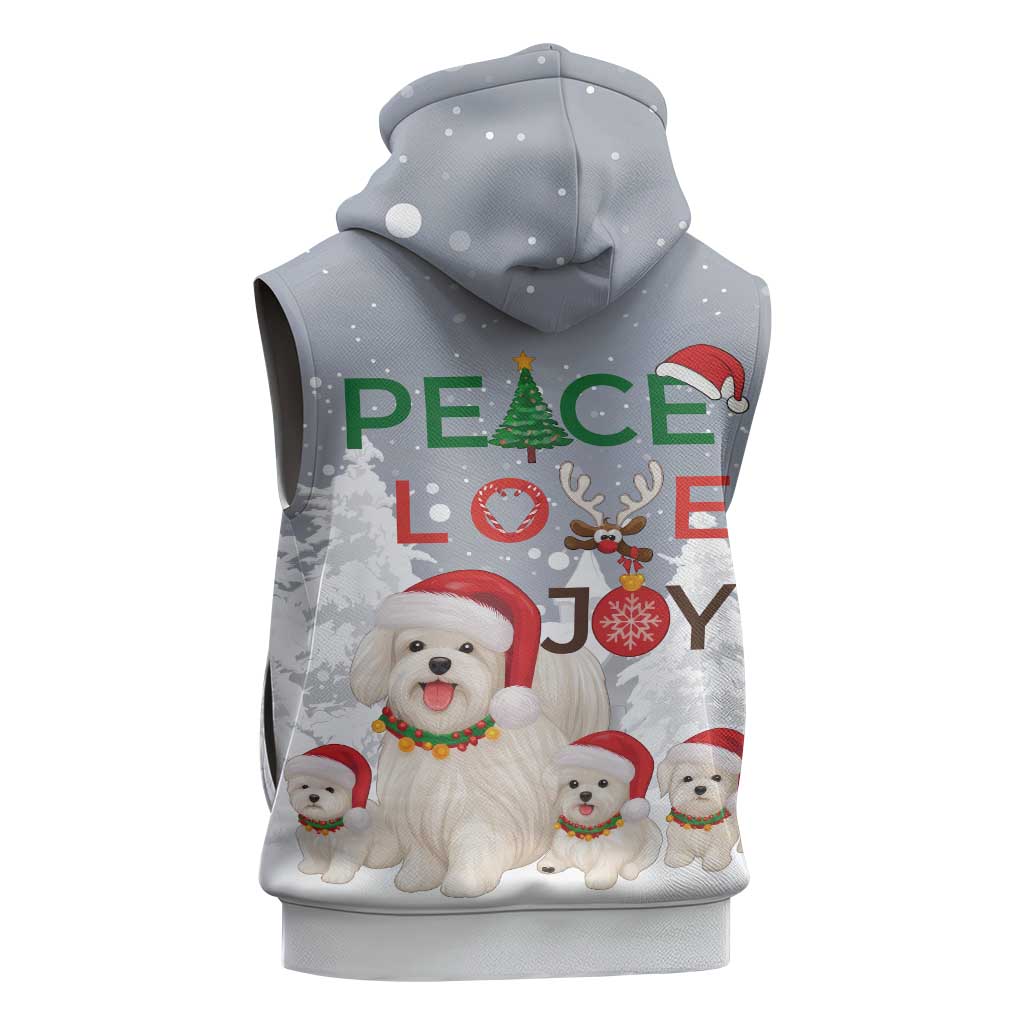 Maltese Peace Love Joy Christmas Sleeveless Hoodie Xmas Holiday Patterns - Wonder Print Shop