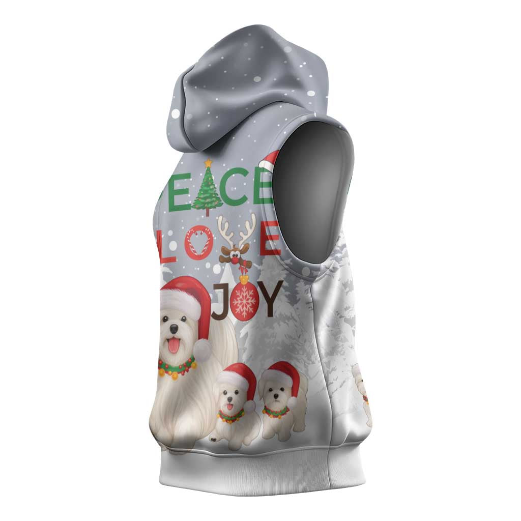 Maltese Peace Love Joy Christmas Sleeveless Hoodie Xmas Holiday Patterns - Wonder Print Shop