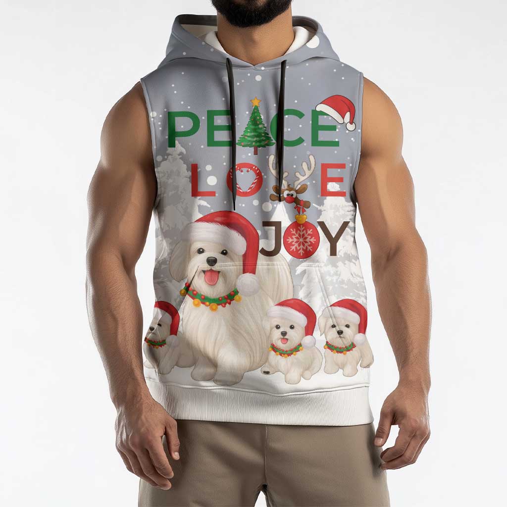 Maltese Peace Love Joy Christmas Sleeveless Hoodie Xmas Holiday Patterns - Wonder Print Shop