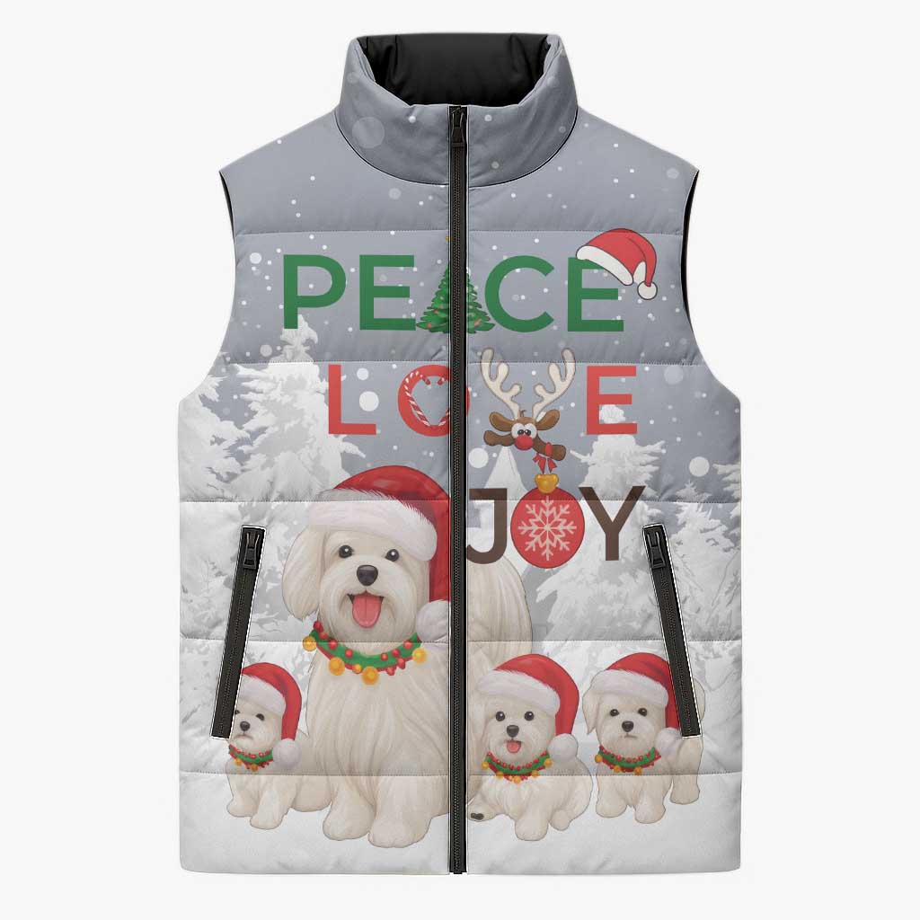 Maltese Peace Love Joy Christmas Sleeveless Puffer Jacket Xmas Holiday Patterns - Wonder Print Shop