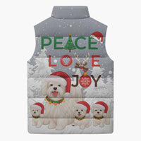 Maltese Peace Love Joy Christmas Sleeveless Puffer Jacket Xmas Holiday Patterns - Wonder Print Shop