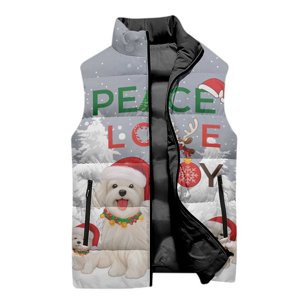 Maltese Peace Love Joy Christmas Sleeveless Puffer Jacket Xmas Holiday Patterns - Wonder Print Shop