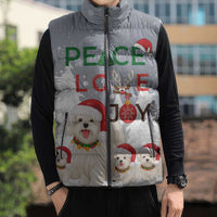 Maltese Peace Love Joy Christmas Sleeveless Puffer Jacket Xmas Holiday Patterns - Wonder Print Shop