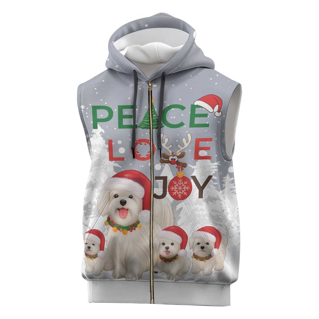 Maltese Peace Love Joy Christmas Sleeveless Zip Hoodie Xmas Holiday Patterns - Wonder Print Shop
