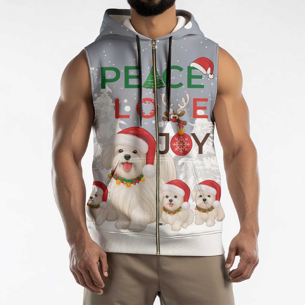 Maltese Peace Love Joy Christmas Sleeveless Zip Hoodie Xmas Holiday Patterns - Wonder Print Shop