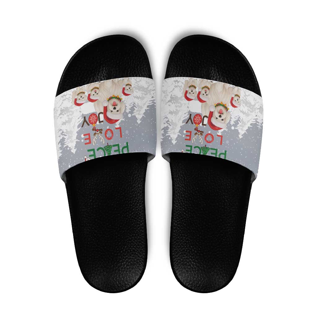 Maltese Peace Love Joy Christmas Slide Sandals Xmas Holiday Patterns - Wonder Print Shop