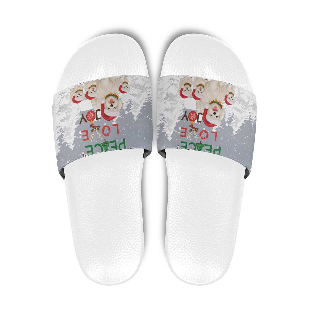 Maltese Peace Love Joy Christmas Slide Sandals Xmas Holiday Patterns - Wonder Print Shop