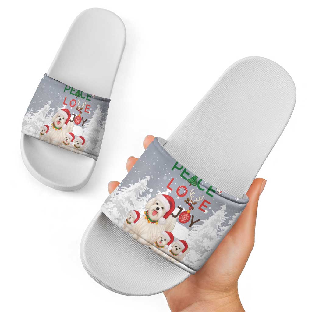 Maltese Peace Love Joy Christmas Slide Sandals Xmas Holiday Patterns - Wonder Print Shop