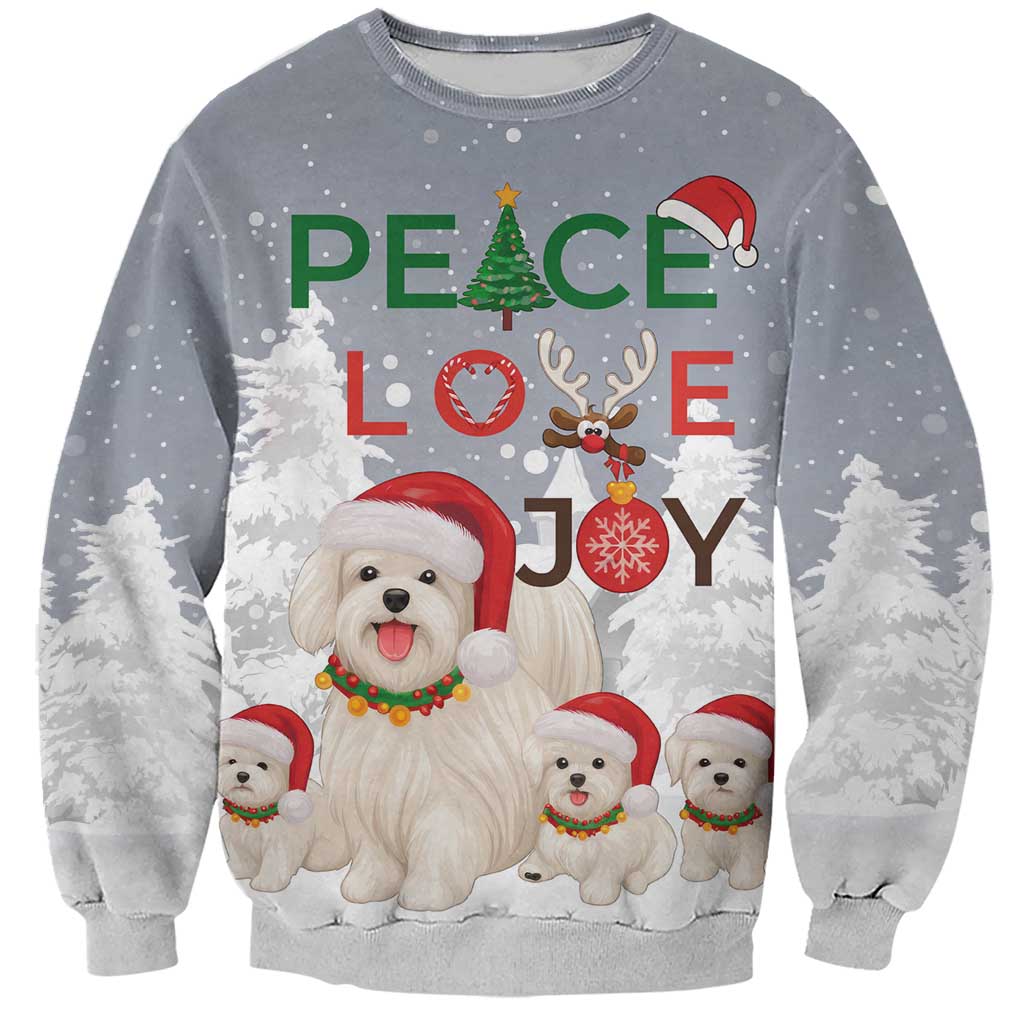 Maltese Peace Love Joy Christmas Sweatshirt Xmas Holiday Patterns - Wonder Print Shop