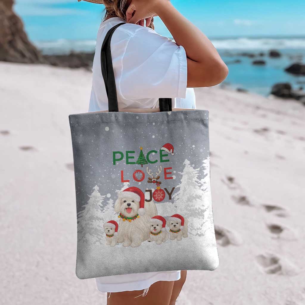 Maltese Peace Love Joy Christmas Tote Bag Xmas Holiday Patterns - Wonder Print Shop