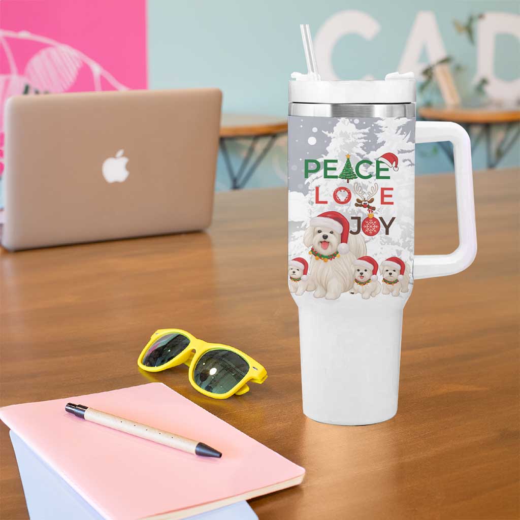 Maltese Peace Love Joy Christmas Tumbler With Handle Xmas Holiday Patterns - Wonder Print Shop