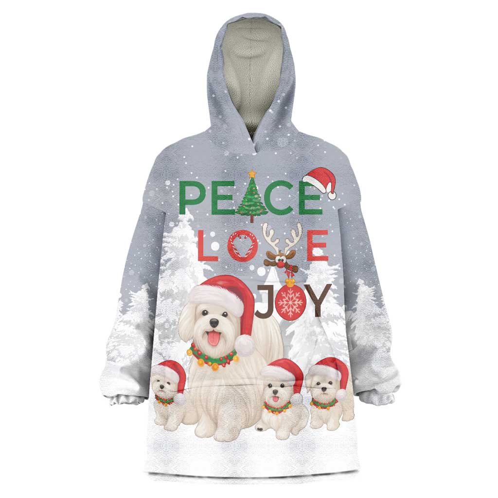 Maltese Peace Love Joy Christmas Wearable Blanket Hoodie Xmas Holiday Patterns - Wonder Print Shop
