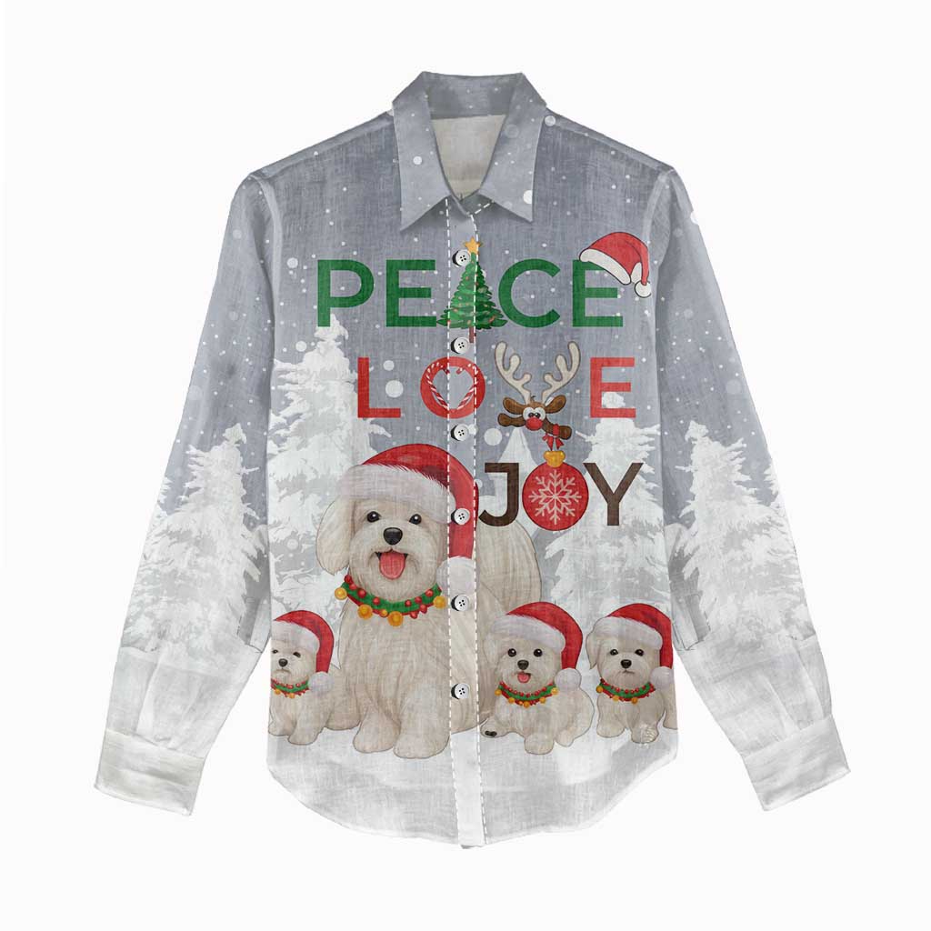 Maltese Peace Love Joy Christmas Women Casual Shirt Xmas Holiday Patterns - Wonder Print Shop