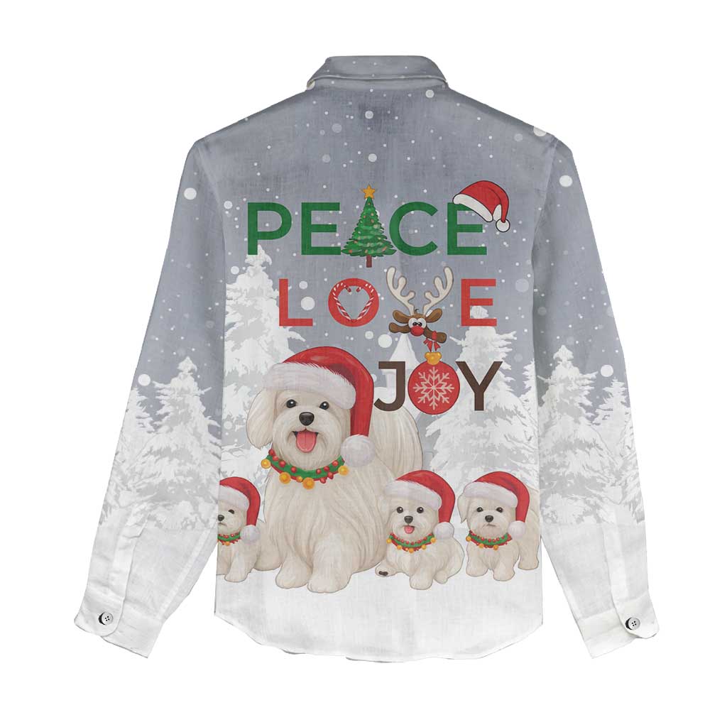 Maltese Peace Love Joy Christmas Women Casual Shirt Xmas Holiday Patterns - Wonder Print Shop