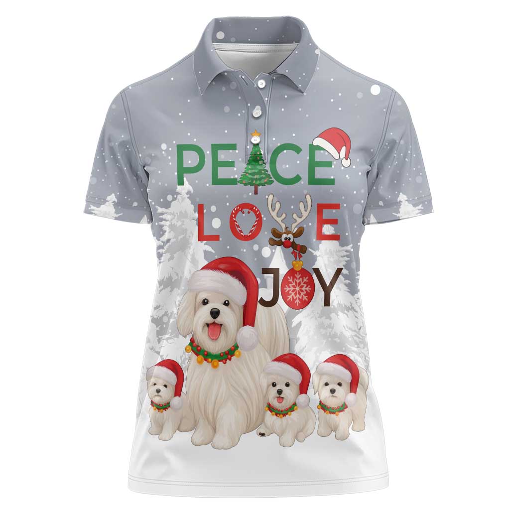 Maltese Peace Love Joy Christmas Women Polo Shirt Xmas Holiday Patterns - Wonder Print Shop