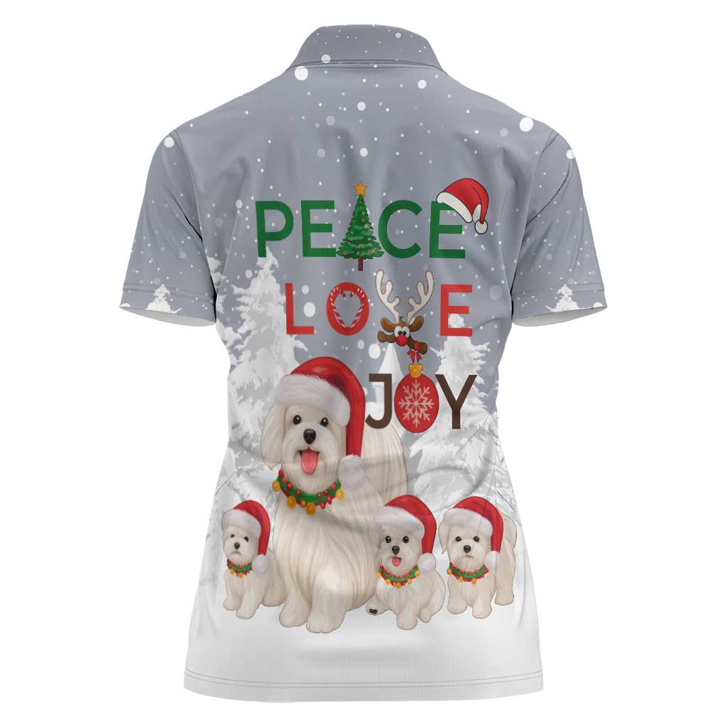 Maltese Peace Love Joy Christmas Women Polo Shirt Xmas Holiday Patterns - Wonder Print Shop