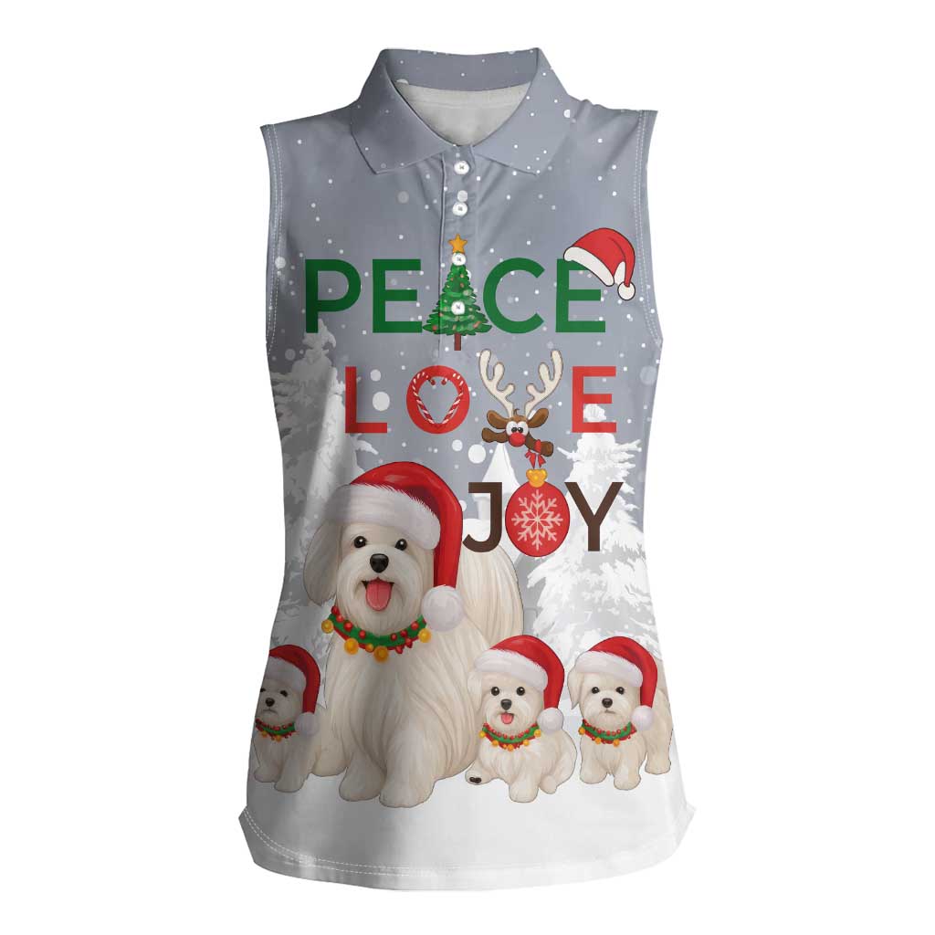Maltese Peace Love Joy Christmas Women Sleeveless Polo Shirt Xmas Holiday Patterns - Wonder Print Shop