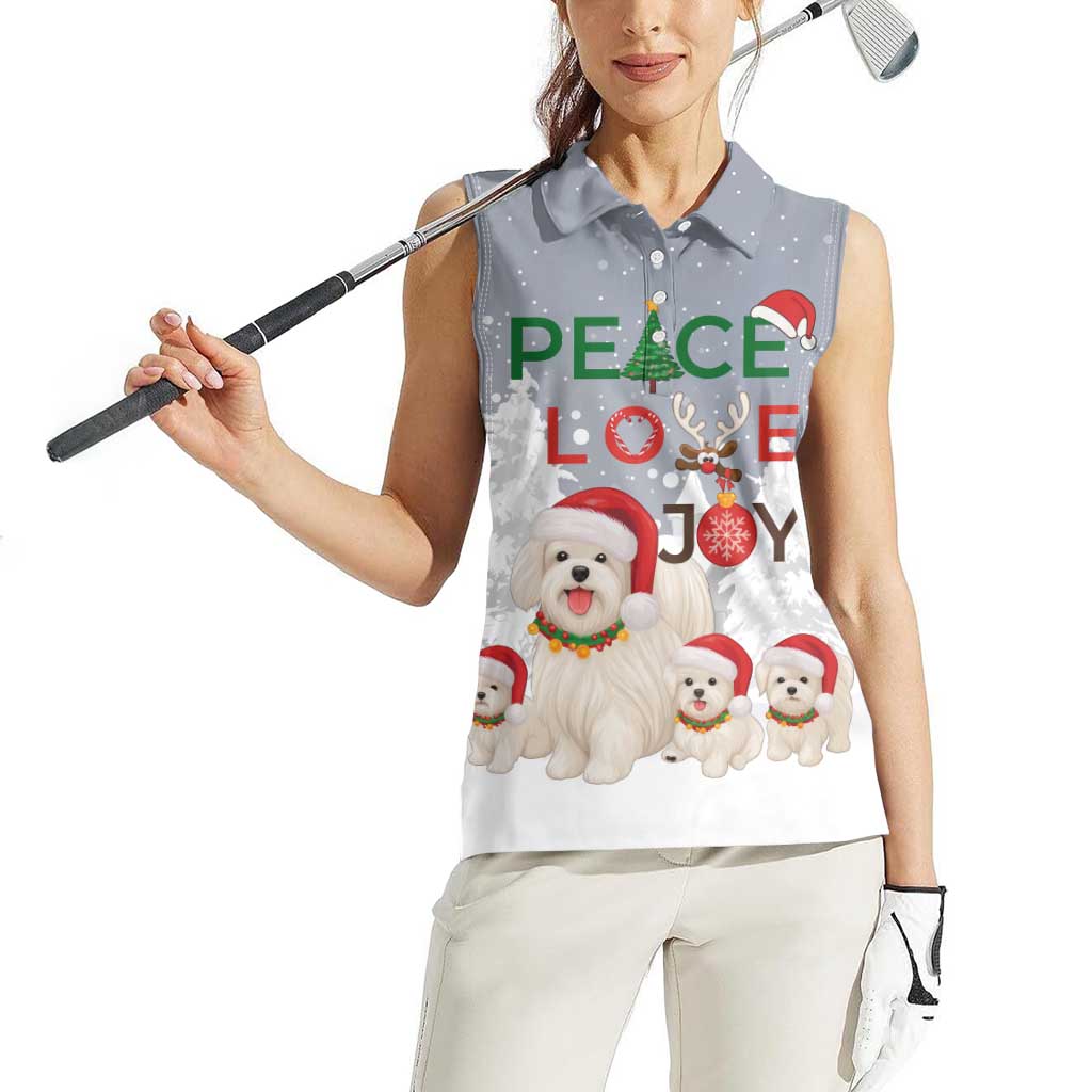 Maltese Peace Love Joy Christmas Women Sleeveless Polo Shirt Xmas Holiday Patterns - Wonder Print Shop