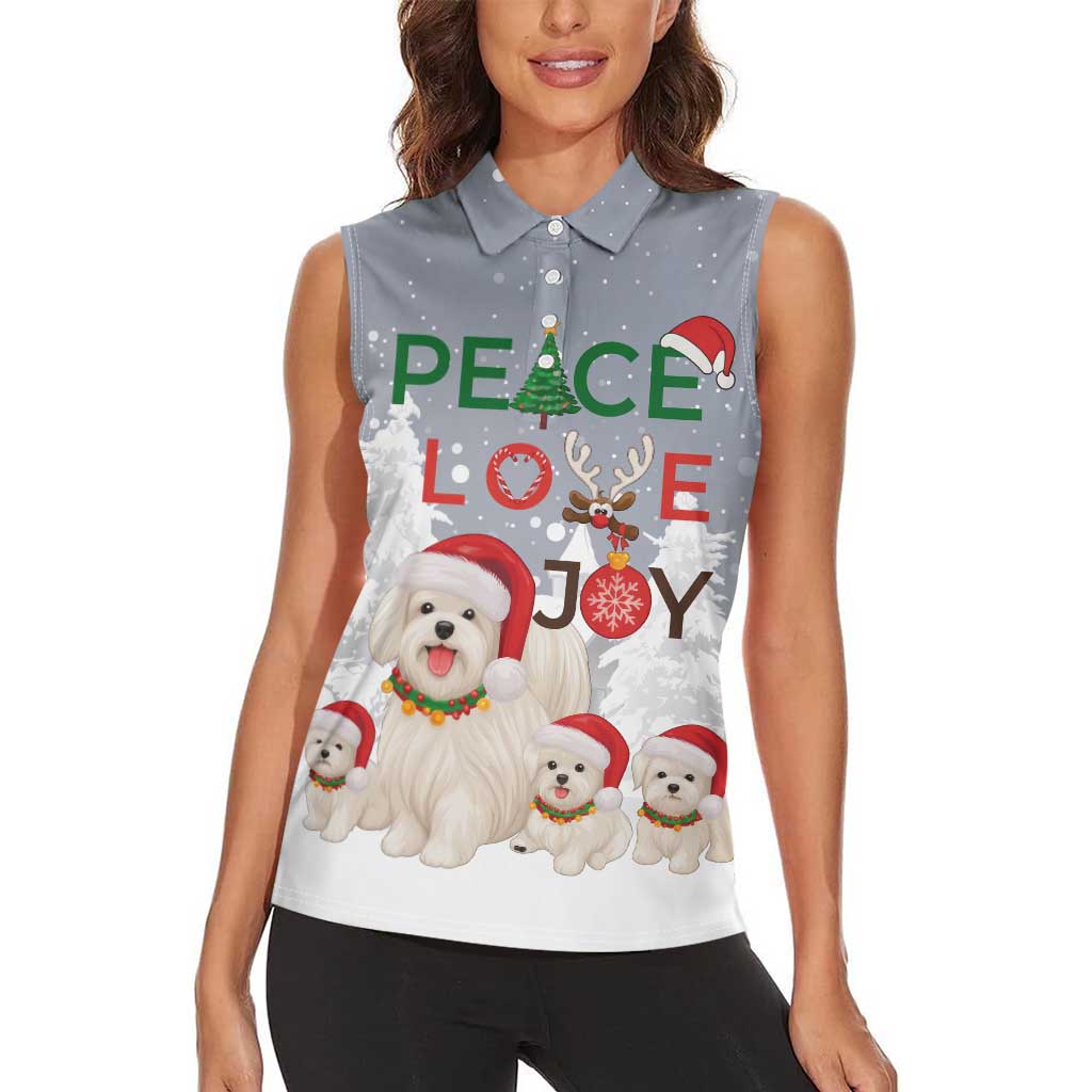 Maltese Peace Love Joy Christmas Women Sleeveless Polo Shirt Xmas Holiday Patterns - Wonder Print Shop