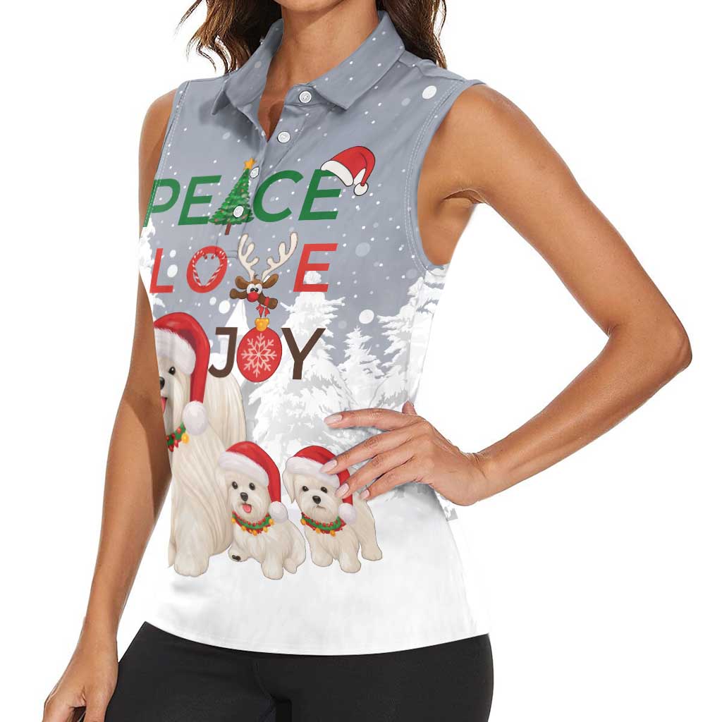 Maltese Peace Love Joy Christmas Women Sleeveless Polo Shirt Xmas Holiday Patterns - Wonder Print Shop