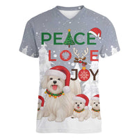 Maltese Peace Love Joy Christmas Women V-Neck T-Shirt Xmas Holiday Patterns - Wonder Print Shop