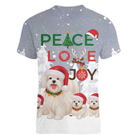Maltese Peace Love Joy Christmas Women V-Neck T-Shirt Xmas Holiday Patterns - Wonder Print Shop