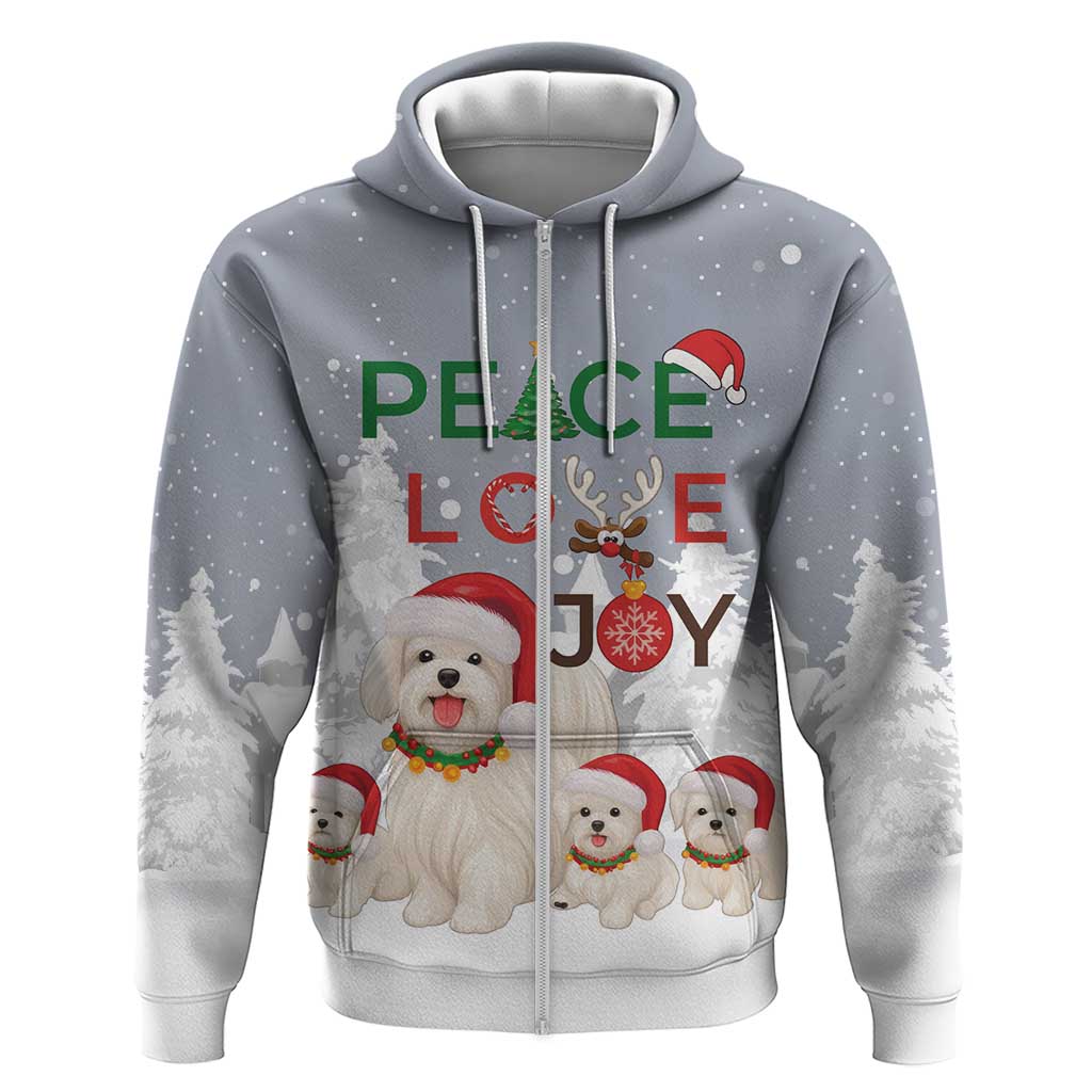 Maltese Peace Love Joy Christmas Zip Hoodie Xmas Holiday Patterns - Wonder Print Shop