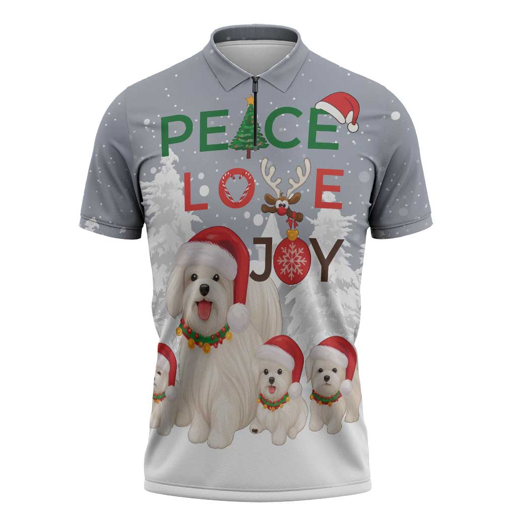 Maltese Peace Love Joy Christmas Zipper Polo Shirt Xmas Holiday Patterns - Wonder Print Shop