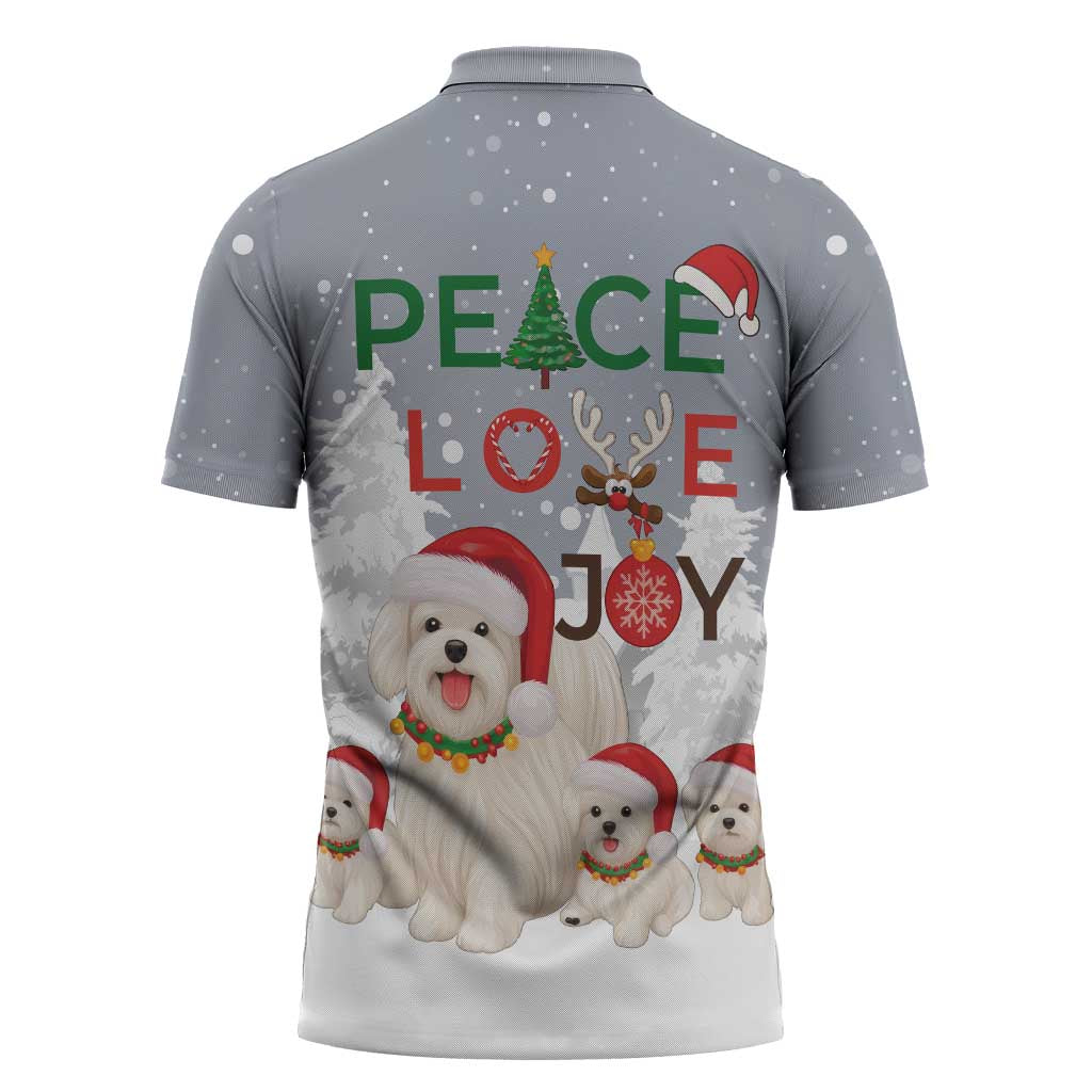Maltese Peace Love Joy Christmas Zipper Polo Shirt Xmas Holiday Patterns - Wonder Print Shop