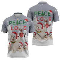 Maltese Peace Love Joy Christmas Zipper Polo Shirt Xmas Holiday Patterns - Wonder Print Shop