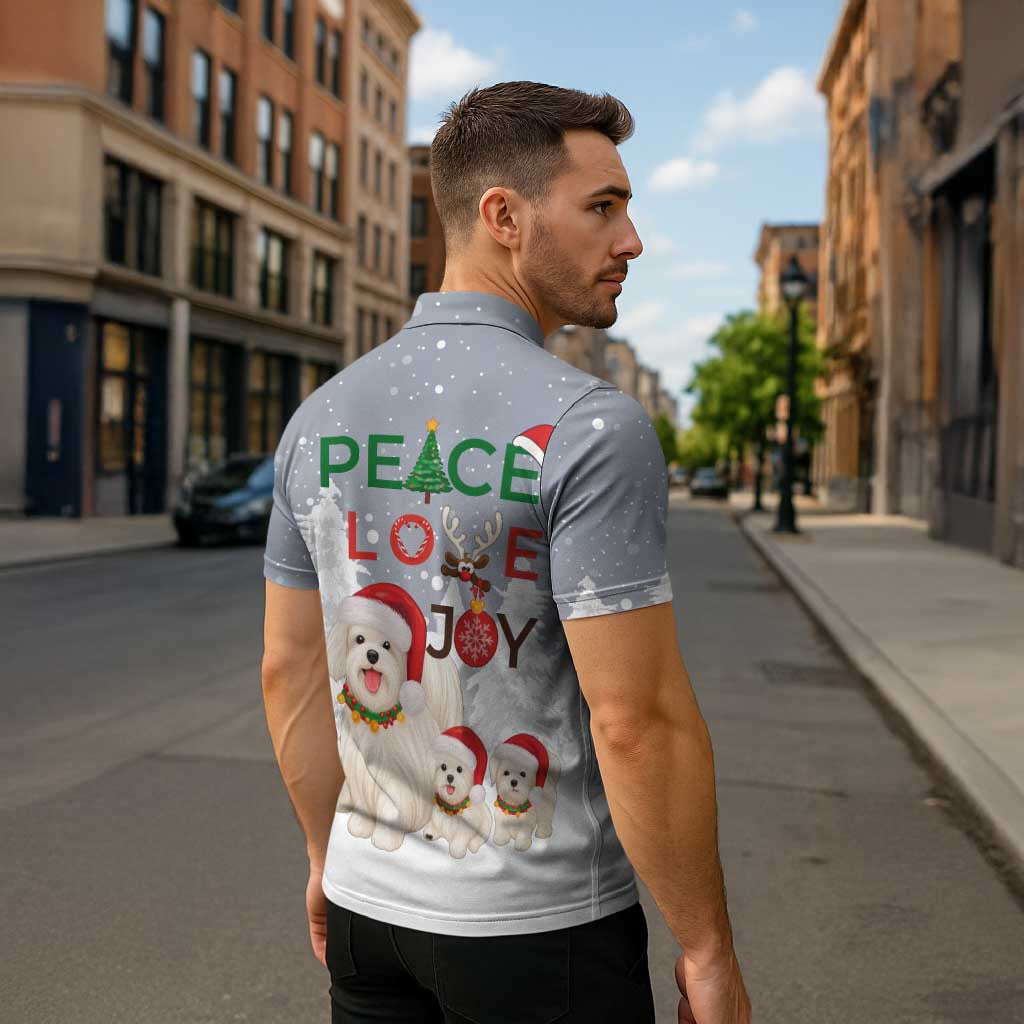 Maltese Peace Love Joy Christmas Zipper Polo Shirt Xmas Holiday Patterns - Wonder Print Shop