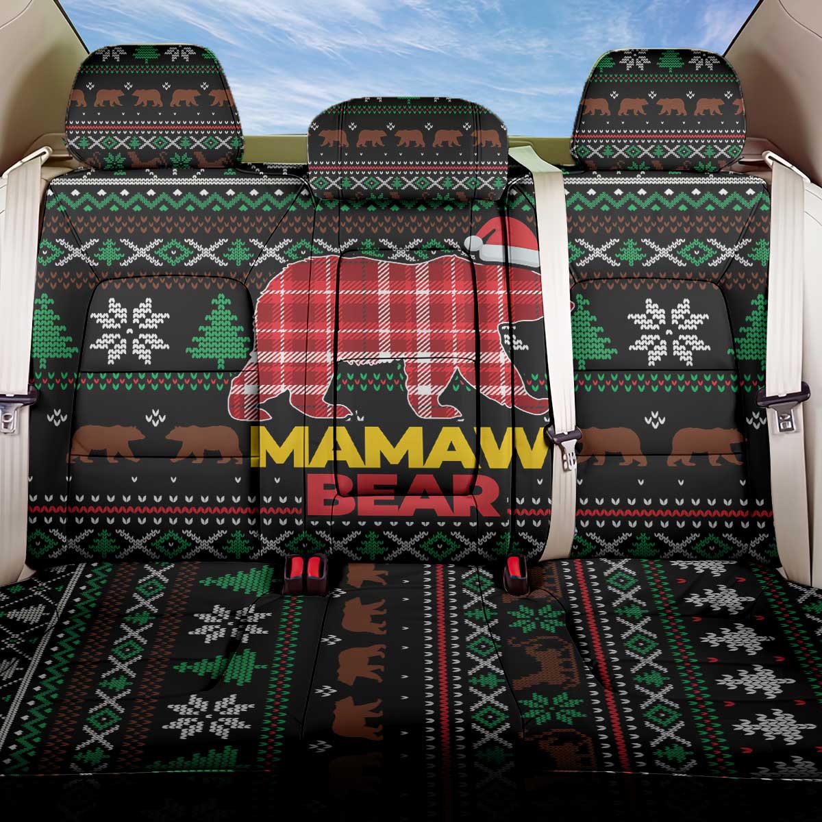 Mamaw Bear Christmas Back Car Seat Cover Xmas Holiday Patterns - Wonder Print Shop
